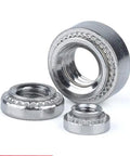 Hardcore Self Clinching Rivet Nuts One Thousand Piece Bulk Pack Top Shelf Stainless Steel threaded panel inserts shown in different sizes.