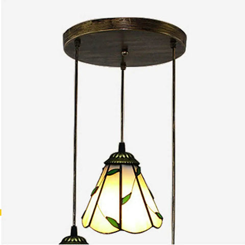 Pastoral Tiffany Style 3 Light Pendant Lamp With 10 Inch Green Leaves Stained Glass Shade E27 Ceiling Hanging Light for dining room