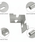Easy Install Corner Shelf Connector Steel 90 Degree Bracket for DIY Shelving with precision cutouts and smooth silver finish