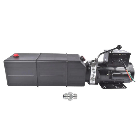Side view of the 3.7 Gallon Hydraulic Power Unit With 220V 3HP 2950 PSI Single Acting Pump For 2 Post And 4 Post Car Lifts And Dump Trailers