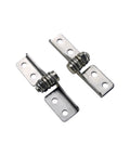 Isometric view of two stainless steel damping hinges with mounting plates and adjustable torque, 2 pcs