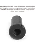 Close-up of Built Tough Bottom Spacers For Sliding Barn Doors in matte black, carbon steel with detailed front view, Pack Of 2.