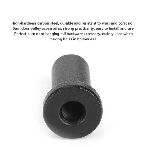 Close-up of Built Tough Bottom Spacers For Sliding Barn Doors in matte black, carbon steel with detailed front view, Pack Of 2.