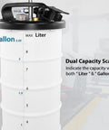 Oil Vacuum Extractor For Cars, 9L Capacity With Pneumatic And Manual Modes showing dual capacity scale in liters and gallons
