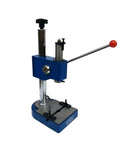 Slick Little Manual Arbor Press Station With Dead Simple Smooth Operation For Desktop Electronics Assembly And Hardware Punching, compact blue design.