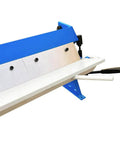 Side view of 24 Inch Box Pan Brake for 20 Gauge Sheet Metal with bench top bender and removable fingers, showing compact heavy-duty design.