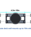 Skateboard Wall Mount 360 Degree Rotatable Floating Display Hanger for decks up to 10in, extendable clips shown.