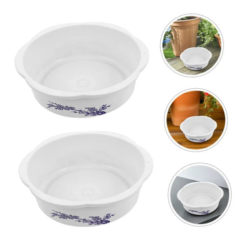 Four Piece Bowl Planter Set For Water Lilies, Lotus And Daffodils Hydroponic Flower Pots For Indoor Gardens, Low Maintenance, No Fuss Watering, Easy Decor For Home Or Office, Versatile Plant Pot Combo, white plastic bowl planter