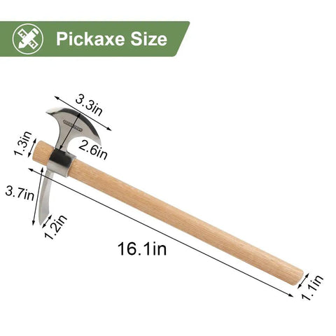 2 In 1 Garden Pickaxe And Mattock Tool 16 Inch Stainless Steel Hatchet Axe With Sharp Blade dimensions and wooden handle