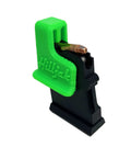 Neon Green Magazine Speed Loader For CZ 457, 512, 452, 455, 453 And Savage Mark II - Quickie Loader in use with bullet and magazine