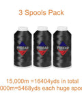 40WT Machine Embroidery Thread Three Big Spools Black Polyester 120D/2 for Commercial and Home Embroidery Machines, shown in a pack of three spools.