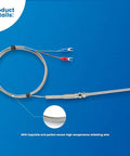 K-type thermocouple temperature sensor with 100 mm stainless steel probe and 2 m braided shielded wire, red and blue insulated leads