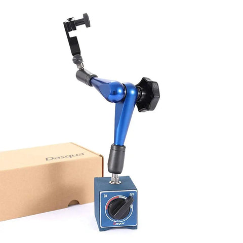 Adjustable magnetic stand from Pro Grade Dial Test Indicator Set With Magnetic Base For Machinists shown with packaging box.