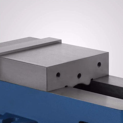 Top view of Badass Heavy Duty Workbench Vise With Lockdown Precision Clamping Plus Ultra Hard Steel Jaw for clamping tasks.