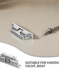 Sleek Stainless Steel Door Catch for Yacht Cabin Doors resting on a surface, displaying heavy-duty marine grade hardware.