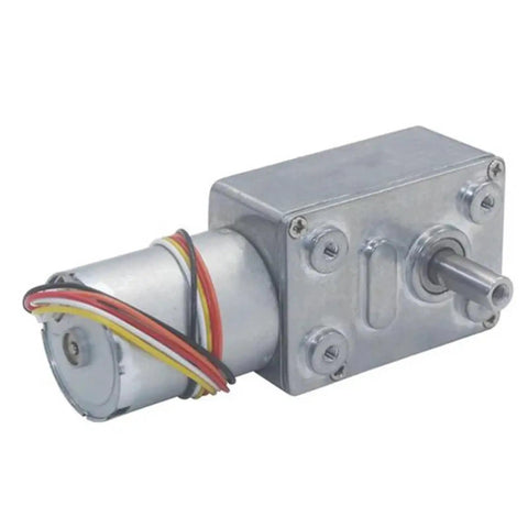 Absolute Beast DC Worm Gear Motor High Torque Speed Reducer 12V 24V Adjustable 6 To 160 Rpm shown with metal casing and colorful wires.