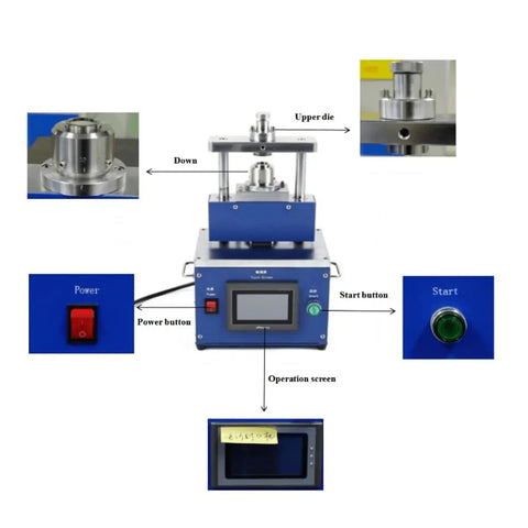 No Fuss Heavy Duty Electric Coin Cell Battery Crimping Machine For Cr2016 Cr2025 Cr2032 with operation screen and control buttons.
