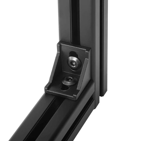 Close-up of 10 Piece 90 Degree Corner Bracket Set For 4040 Aluminum Extrusion 8mm Slot Solid Cast Steel installed on frame