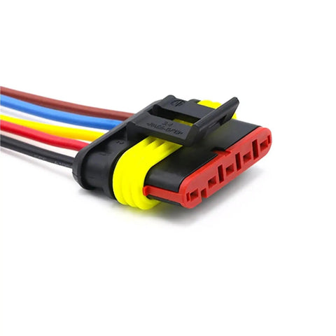 Solid As A Rock Premium Automotive Waterproof Connector Plugs With Pre Cut Wires one to six pin male socket with colored wires.