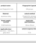 Smart Lock With Fingerprint And Password Keyless Entry Biometric Electric Door Lock specifications table, aluminum alloy material.