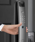 High Performance Easy Peasy Waterproof Smart Door Lock with biometric scanner and remote access in use.