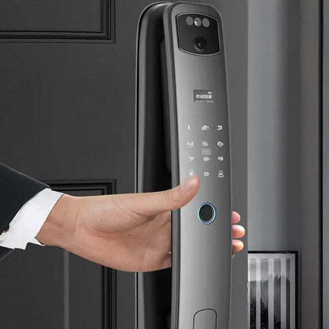 High Performance Easy Peasy Waterproof Smart Door Lock with biometric scanner and remote access in use.