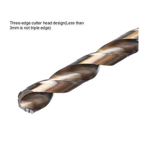 Close-up of Heavy Duty M42 High Cobalt Twist Drill Bit Set 25 Piece showing three-edge cutter design for smooth cutting.
