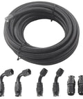 Premium An6 An8 An10 Fuel Line Hose Kit With 3 Meters Of Durable Black Stainless Steel Braided PTFE Fuel Tubing And Six Heavy Duty Swivel Ends Perfect For E85 Performance Builds, coiled hose and six fittings
