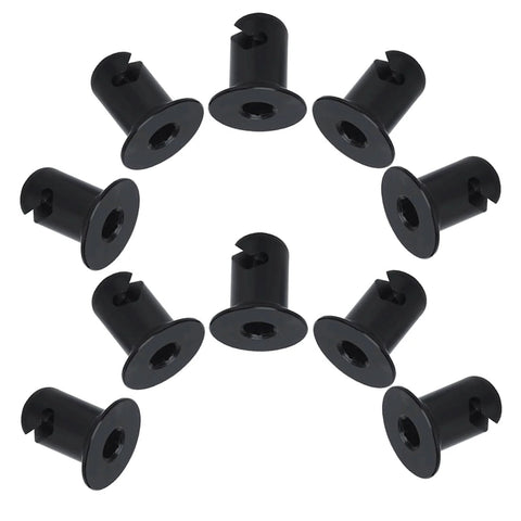 Ten black aluminum Dzus button flush fasteners with 7/16 in grip and quarter-turn Allen head