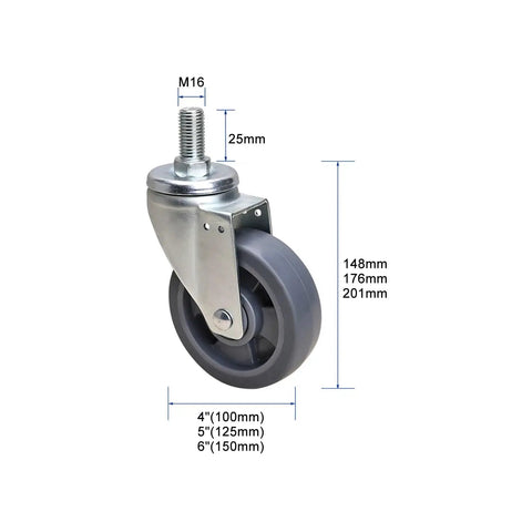 Heavy Duty Swivel Caster Wheels With Threaded Stem For Workbench And Cart No Noise PU Casters With Brake Top Plate measurements