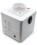 Compact Desktop Solder Fume Extractor With Dual Stage Air Purifier showing a square white base and top exhaust attachment.
