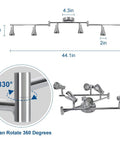 Four Light Track Lighting Kit Four Way Modern Flush Mount Ceiling And Wall Decorative Lamp dimensions and 330-degree rotation detail