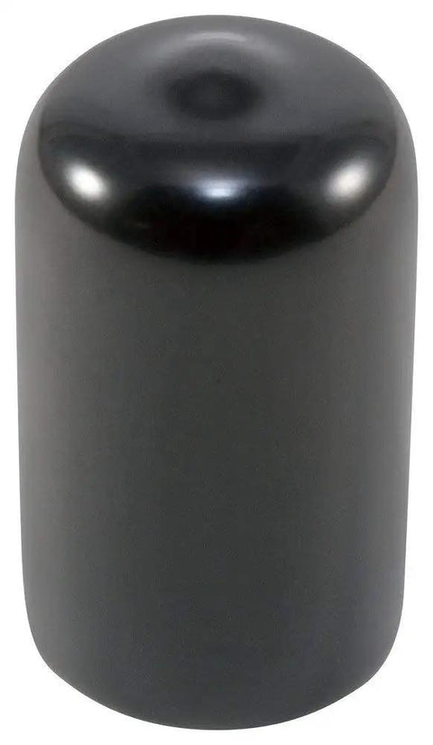 Round Black Vinyl End Caps Pack Of 10 For 3/8 To 7/16 Inch Tubing And Rod OD Flexible Rubber Thread Protector Safety Covers 1 Inch Inside Height Keeps Threads Clean And Edges Safe On Pipes Posts And Tubes. Black vinyl end cap for 3/8-7/16 inch tubing, 1 inch tall.