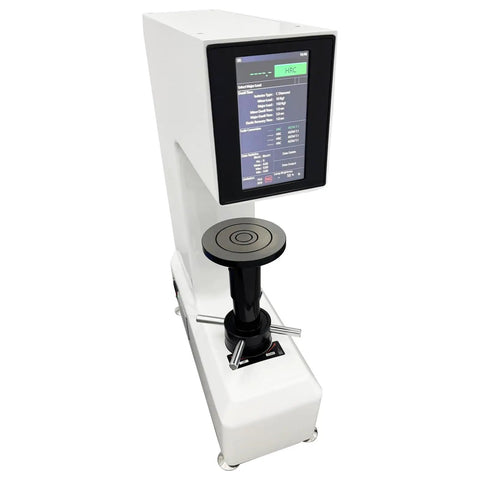 Pro Grade Digital Rockwell Hardness Tester With Smooth Touchscreen And Dead On Measurement Precision For Tough Metal Work with LCD display.