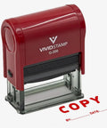 Copy By Date Self Inking Rubber Stamp Featuring Slick Red Ink Flow And Transparent Bottom For Your Daily Office Grind No Sweat Reinkable Tool That Keeps Paperwork Moving Smoothly Every Day, close-up view.