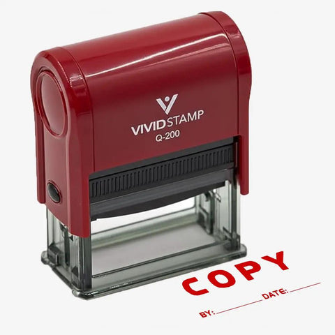 Copy By Date Self Inking Rubber Stamp Featuring Slick Red Ink Flow And Transparent Bottom For Your Daily Office Grind No Sweat Reinkable Tool That Keeps Paperwork Moving Smoothly Every Day, close-up view.