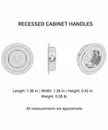 5 Pack Recessed Cabinet Pulls With 1.38 Inch Square Zinc Alloy Flush Mount Handles in silver, front and side views