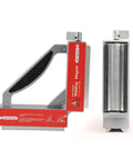 Front view of LISHUAI double-switch neodymium welding magnet clamp, red body with silver frame, 50 kgf