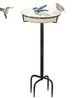 Heavy Duty Outdoor Bird Bath With Detachable Bowl And Feeder, 35.5 Inch Tall Stand, Metal Stake Base, 4 Spiked Feet with birds