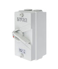 IP66 Waterproof Enclosed Motor Disconnect Switch 63A 2 Pole 220V For Indoor Outdoor Use, Weatherproof ABS Enclosure, Corrosion Resistant, High Temperature Tolerant, UV Protective, Built Tough. White ABS enclosure with 63A 2-pole lever switch