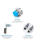 Heavy Duty M30 Inductive Proximity Sensor Switch with PBT shell, nickel-copper alloy, and PTFE cable, 12V-24V DC, IP66 weatherproof
