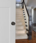 Exterior Door Knob With Lock Matte Black, Classic Vibe, Easy Install, Brass Body With Steel Core, Adjustable Latch From Two Three Eighths To Two Three Fourths Inches, Includes Two Brass Keys, KW1 Keyway, Rounded Faceplate And Strike, Zinc Alloy Latch
