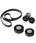 Premium Drive Belt Pulley Tensioner Kit For BMW N54 Engines, Fits E90 E92 E93 And 335i Models From 2005 To 2010 with steel pulleys and belt.