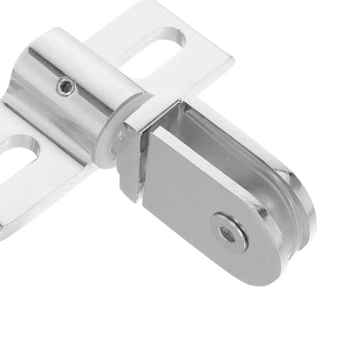 Close-up of Four Sets Silver Alloy Heavy Duty Shower Door Hinges with Dual Opening for 812mm Frameless Tempered Glass Showers.