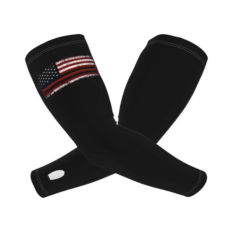 Performance Cooling Arm Sleeves Provide Heavy Duty Sun Defense And Uv Guard Ice Silk, black with American flag design.