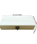 Wooden box for Pro Grade Metal Watch Repair Kit With Mainspring Winder, 23x10x4.5 cm, closed view.
