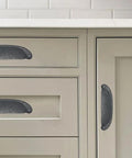 Close-up of cabinet with 10 Pack 3 Inch Hole Center Black Iron Cup Drawer Pulls for Cabinets and Dressers installed