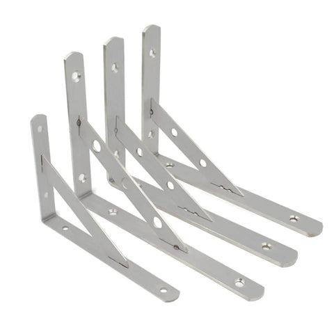 Badass Rock Solid Stainless Steel Shelf Brackets Heavy Duty Corner Braces for Floating Shelves, brushed finish, set of four.