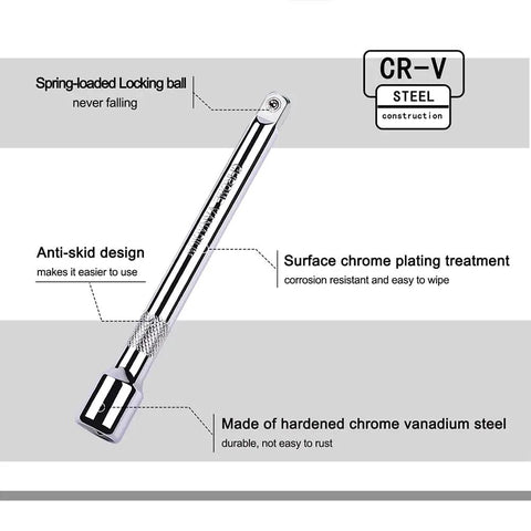 Half Inch Drive Extension Bar Set With Universal Joint Includes 3 Inch 5 Inch And 10 Inch Extensions Durable Chrome Vanadium Steel