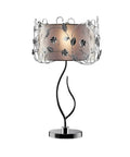Silver Crystal Table Lamp With Floral Inspired Metal Shade 34 Inch Tall UL Listed On Off Switch Sleek Modern Contemporary Accent Light